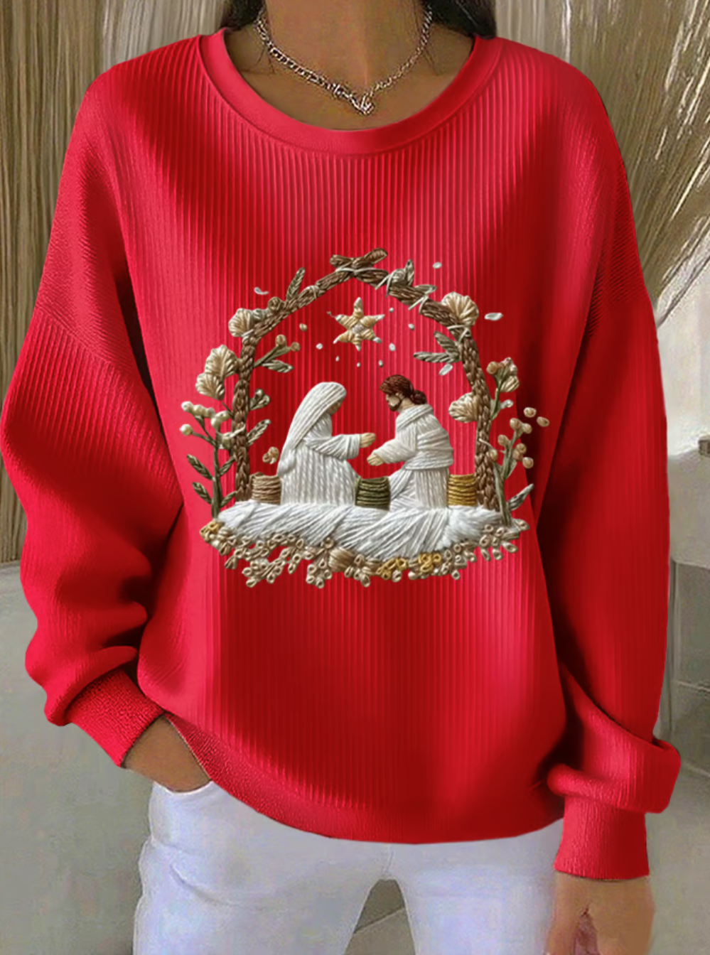 Women Christmas Crew Neck Long Sleeve Casual Holiday Spring/Fall Sweatshirt