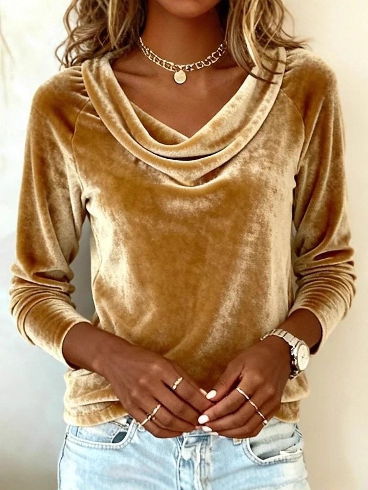 Women Plain Cowl Neck Long Sleeve Vintage Party Spring/Fall T-shirt