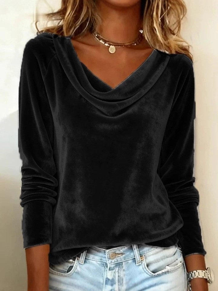 Women Plain Cowl Neck Long Sleeve Vintage Party Spring/Fall T-shirt