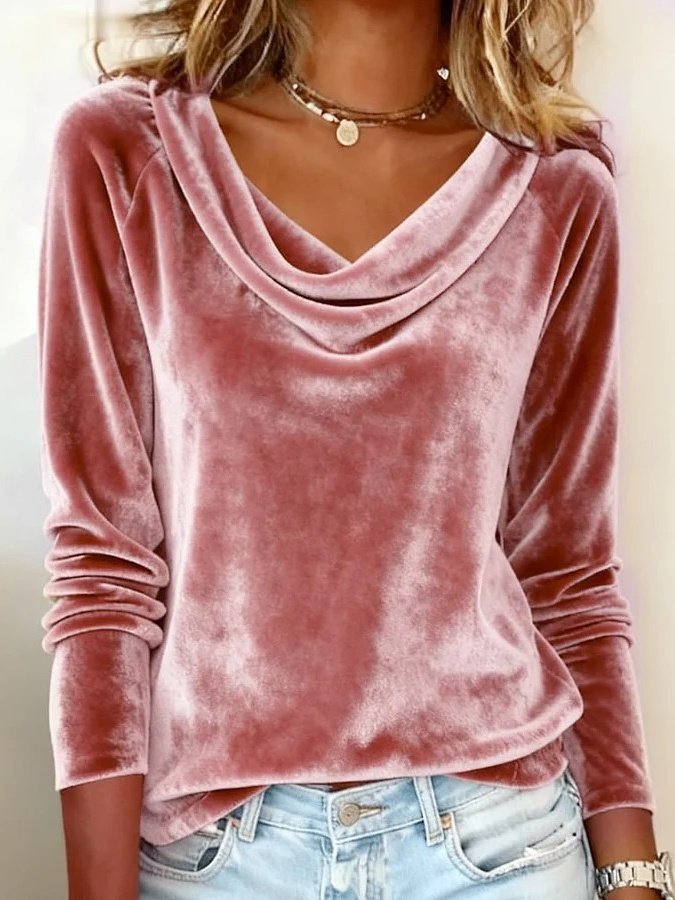 Women Plain Cowl Neck Long Sleeve Vintage Party Spring/Fall T-shirt
