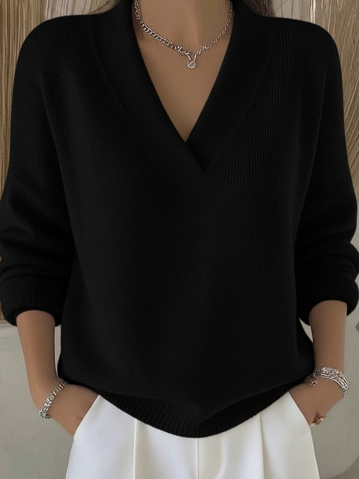 Women Plain V Neck Cotton Long Sleeve Street Daily Spring/Fall Sweater