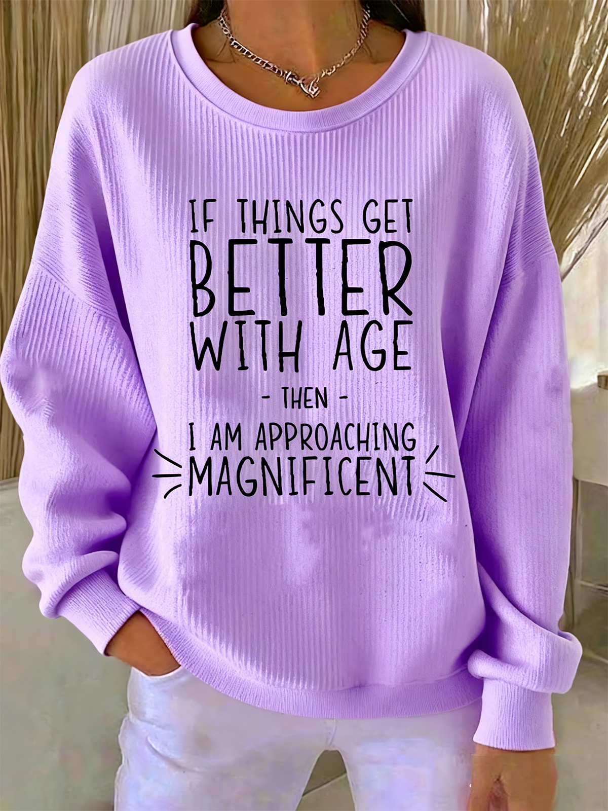 Women Letter Pattern Crew Neck Cotton-Blend Long Sleeve Vintage Daily Spring/Fall Sweatshirt