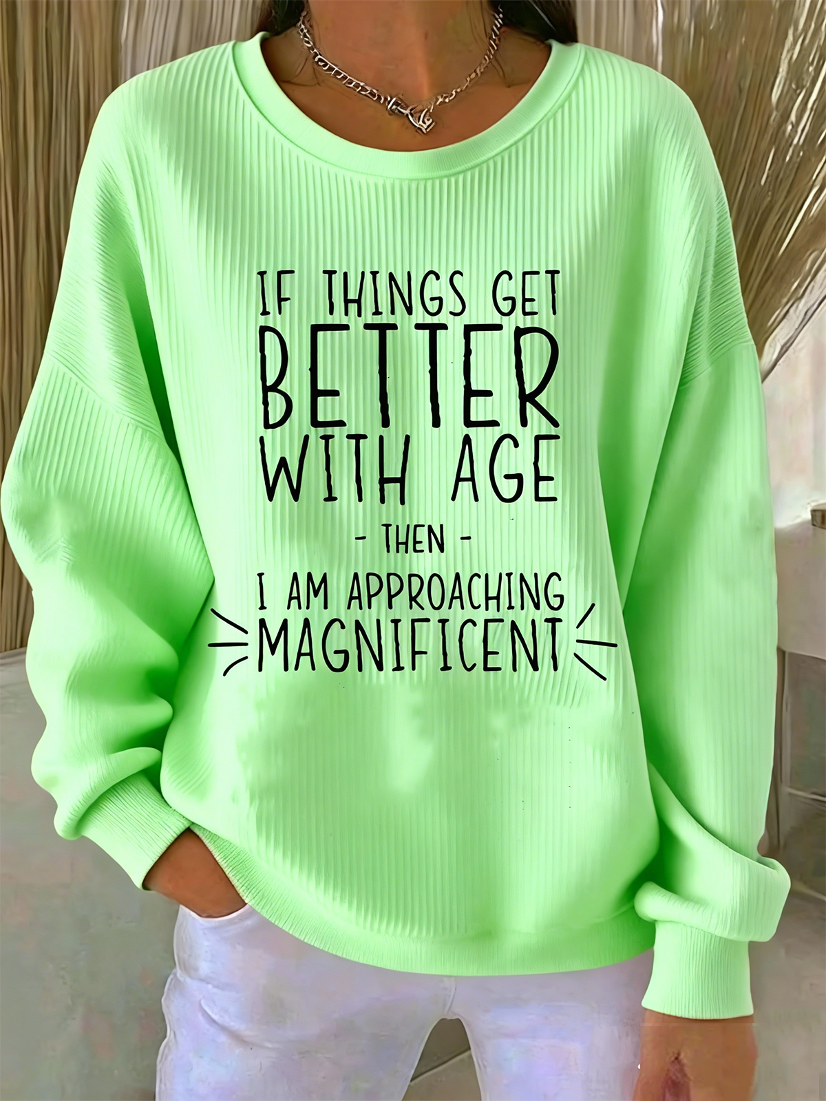 Women Letter Pattern Crew Neck Cotton-Blend Long Sleeve Vintage Daily Spring/Fall Sweatshirt