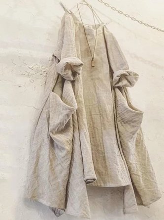Women's Vintage Plain Long Sleeve Casual Weaving Dress