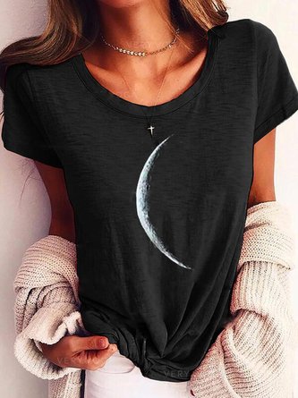 Black Moon Printed Club Daily Casual Short Sleeve Shift Shirts & Tops