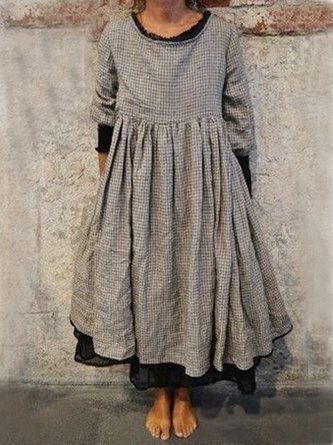 Women's Casual Plaid Long Sleeve Weaving Dress