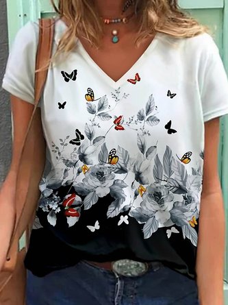 Short Sleeve Shift Casual Butterfly T-shirt