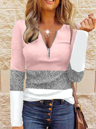 ANNIECLOTH Simple Cotton Blends V Neck T-Shirt for Women