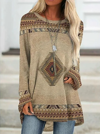 ANNIECLOTH Geometric Loosen Casual Long sleeve Tunic and Top for Women
