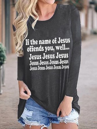 Cotton Blends Casual The Name Of Jesus  Shirt & Top