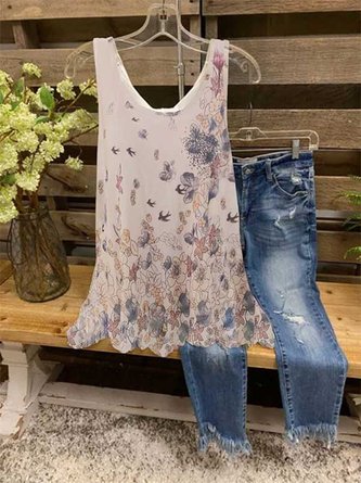 Floral-print Sleeveless Casual Shirts & Tops