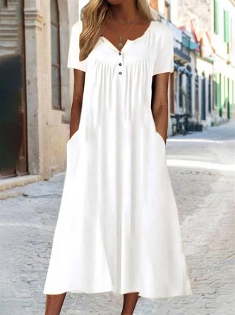 Women's Casual Plain V-Neck Short Sleeve Knit Dress