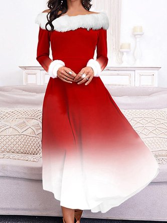 Casual Cold Shoulder Ombre Christmas Dresses