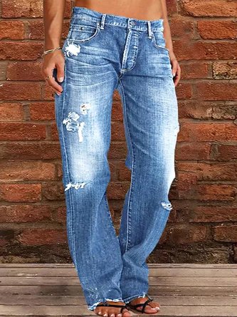 ANNIECLOTH Loose Plain Casual Denim Jeans