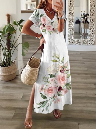 Women's Maxi Dress Vacation Dress Floral Loose V Neck Knitted