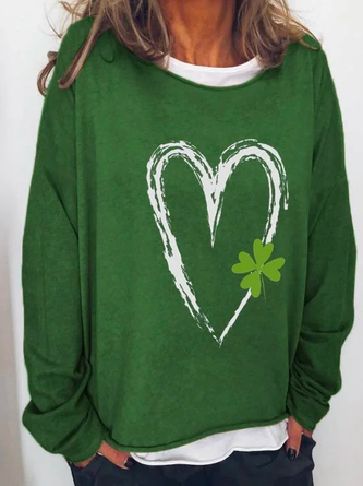 Four-Leaf Clover Casual St. Patrick's Day Loose Crew Neck T-Shirt