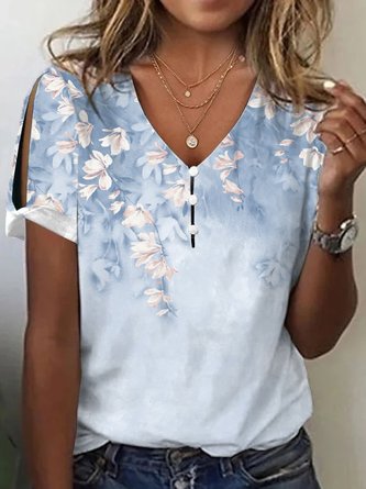 Women's Casual Loose V Neck Floral T-Shirt