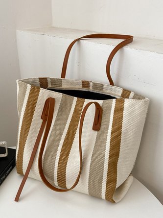 Casual Two-tone Striped Leather Shoulder Bag