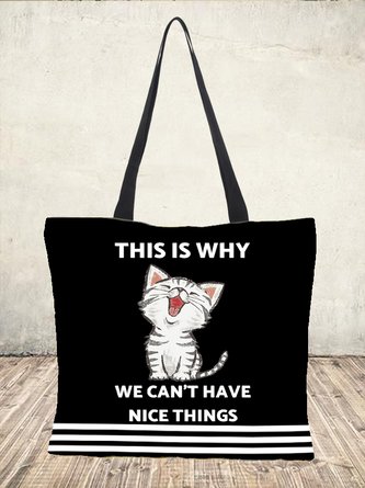This Is Why Alphabet Cat Canvas Shoulder Bag Women's Tote Bag