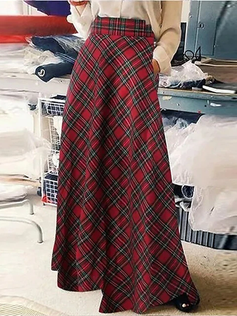 Plaid Loose Zipper Casual Skirt
