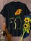 Vintage Cat And Sunflower Printed Plus Size Short Sleeve Casual Tops