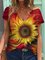 Vintage V-Neck Sunflower 3D Painting Print T-shirt