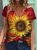 Vintage V-Neck Sunflower 3D Painting Print T-shirt