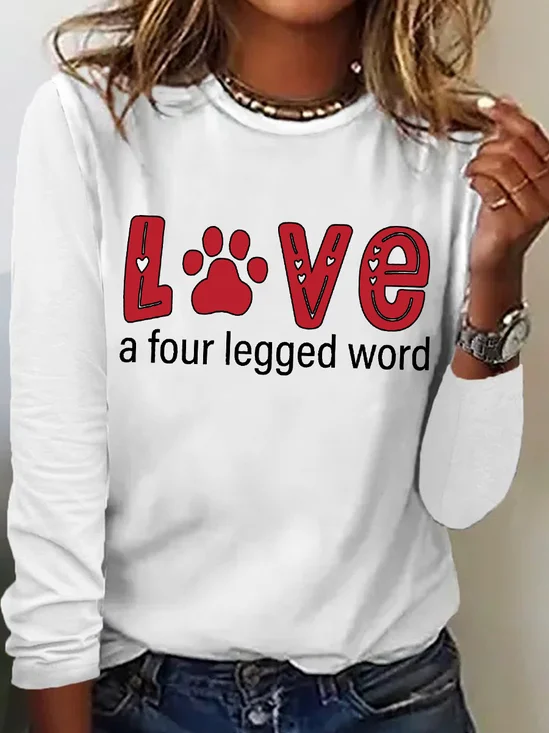 Women’s Love A For Legged Word Simple Regular Fit Heart Dog Lover Long Sleeve Top