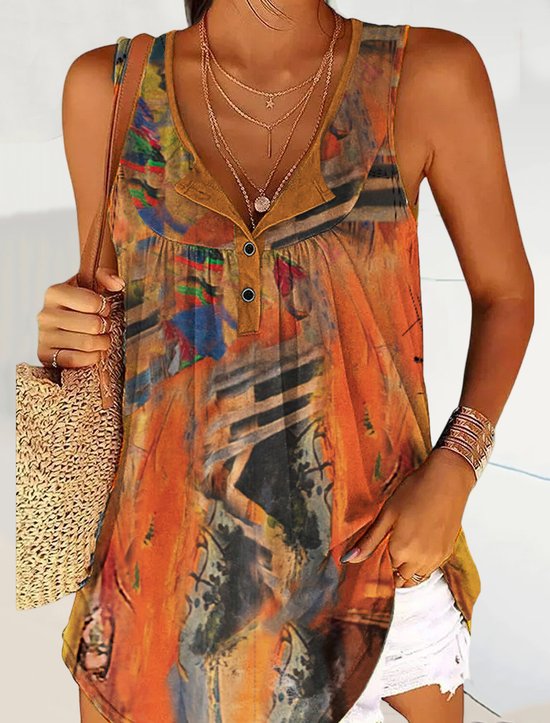Knitted Casual Famous Painting Loose Tank Top