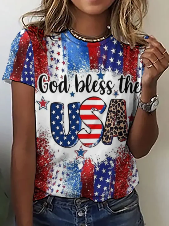 Women's Flag 4th Of July Crew Neck Loose Casual T-Shirt