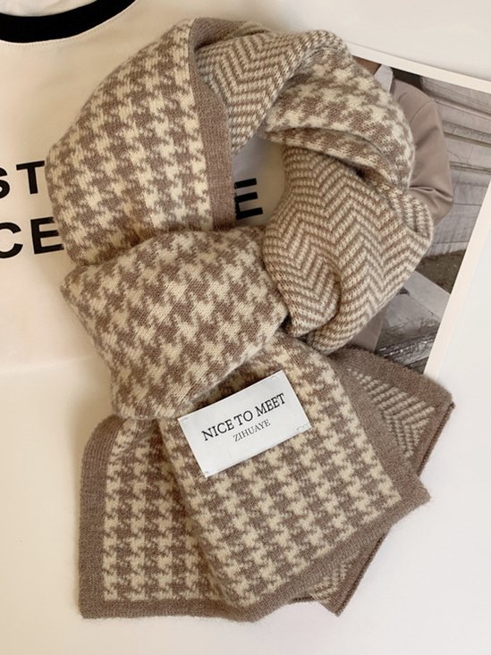 Casual Houndstooth Warmth Knitted Scarf