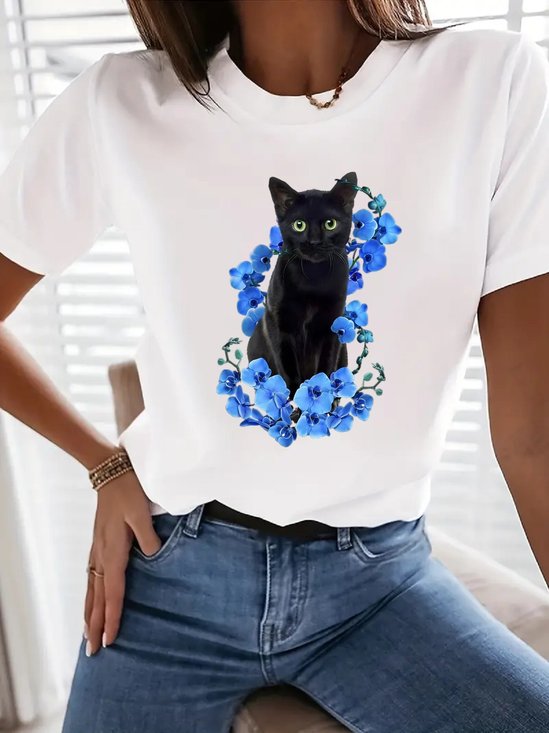 Loose Cotton Cat Casual T-Shirt