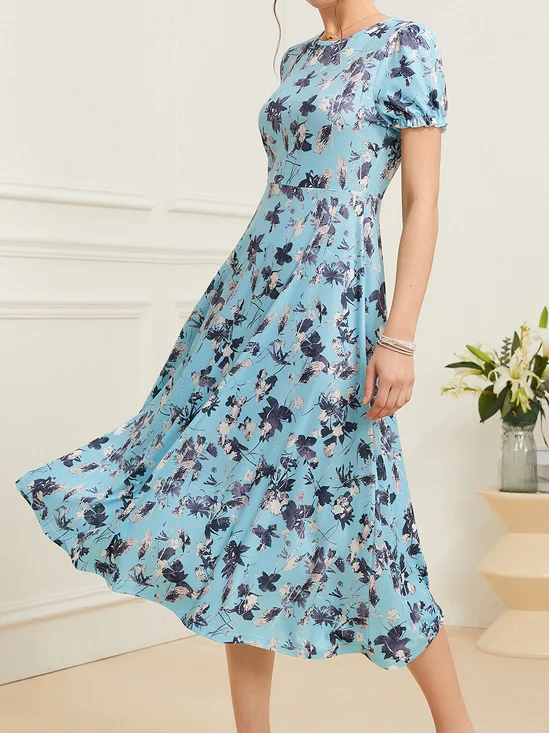 Cotton-Blend Floral Casual Dress