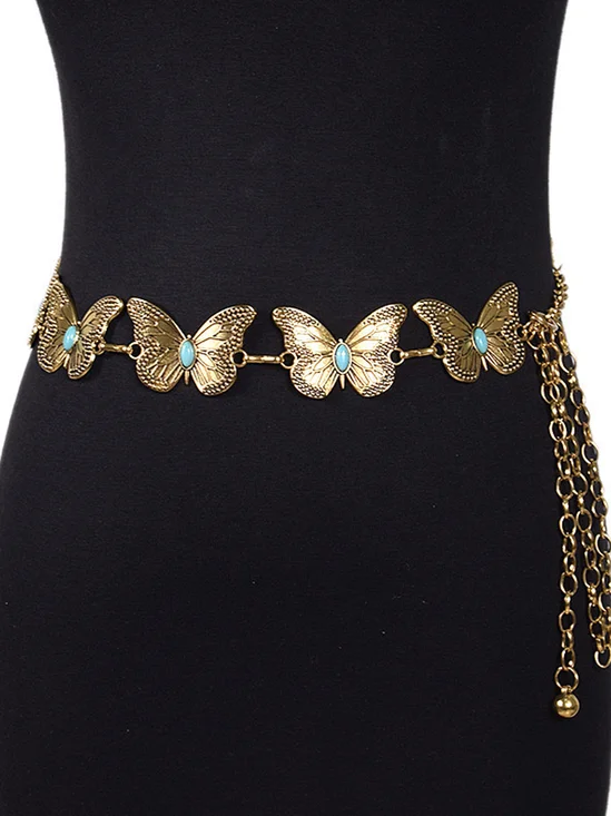 New butterfly metal turquoise sweet waist chain cross-border