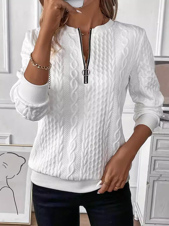 Women Plain Crew Neck Jacquard Long Sleeve Casual Daily Spring/Fall Sweatshirt