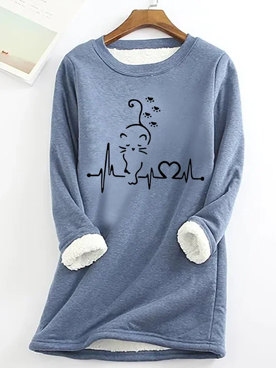 Women Cat Crew Neck Long Sleeve Casual Daily Spring/Fall Sweatshirt