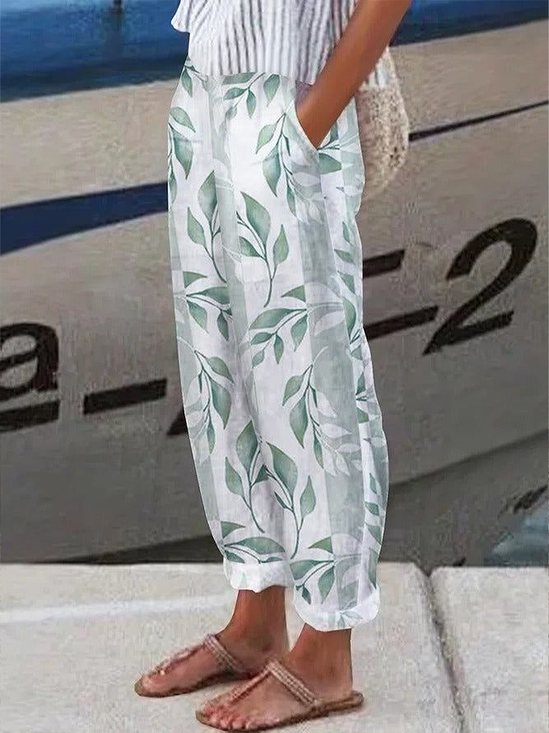 Women's  H-Line Straight Pants Daily Going Out Pants Green Casual Printing Floral Spring/Fall Pants