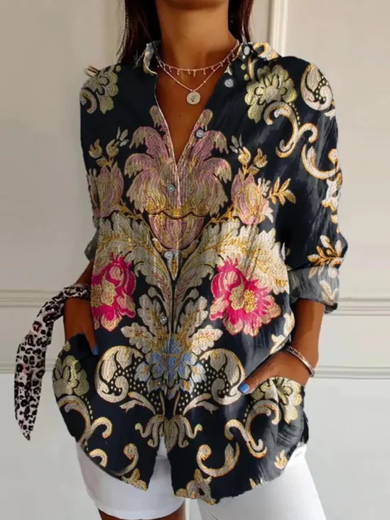 Afro Tribal Traditional Pattern Women Casual Shirt Purple Motif LT9 main image 1