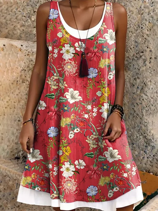 Cotton Vacation Floral Dress With No