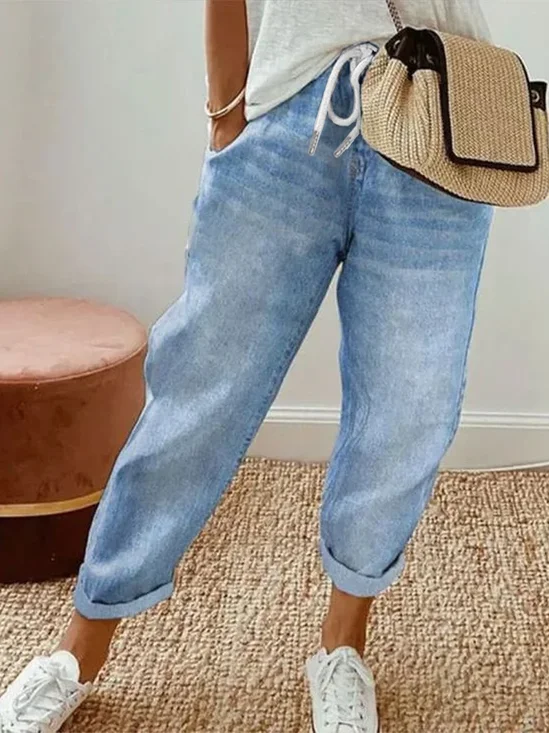 Women's  H-Line Straight Pants Daily Going Out Pants Blue Casual Printing Faux Denim Print Graphic Spring/Fall Pants