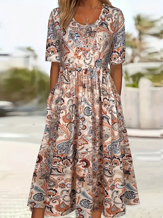 Women's Short Sleeve Summer As Picture Floral Printing Crew Neck Daily Going Out Casual Maxi H-Line Shift Dress Dress