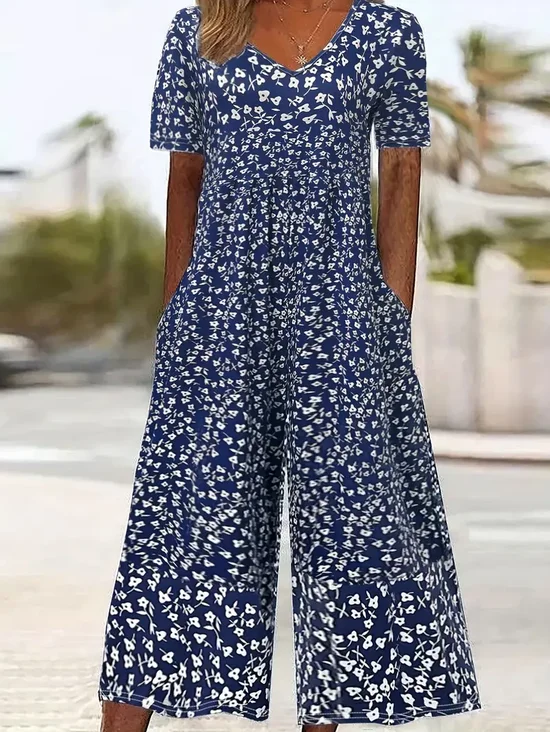 Women's H-Line V Neck Daily Going Out Casual Printing Floral Summer Ankle Pants Jumpsuit Romper