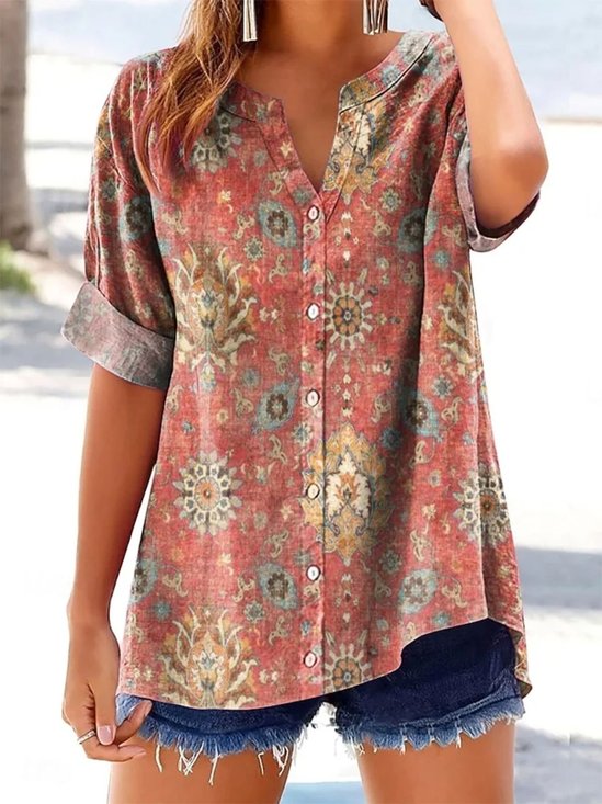 Floral Cotton Ethnic Regular Fit Shirt