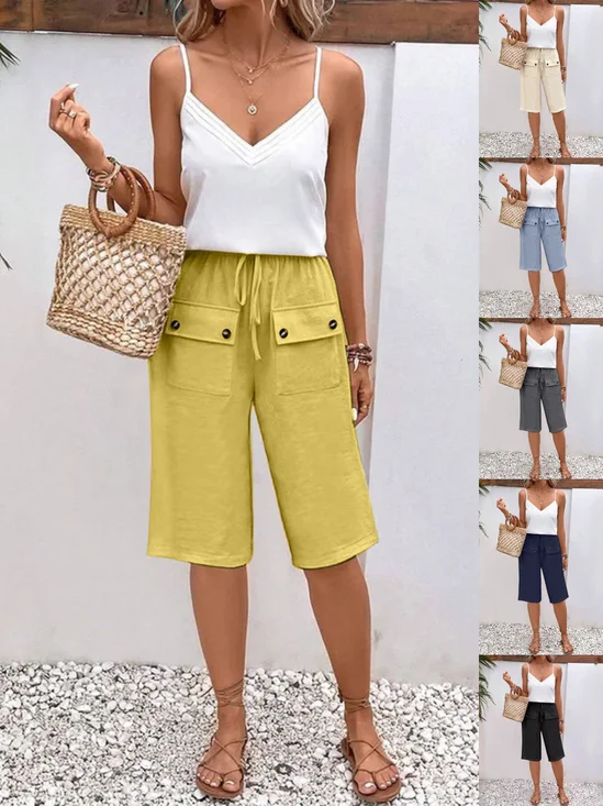 Women's  Elastic Waist H-Line Wide Leg Pants Daily Going Out Pants Apricot Casual Split Joint Plain Summer Pants