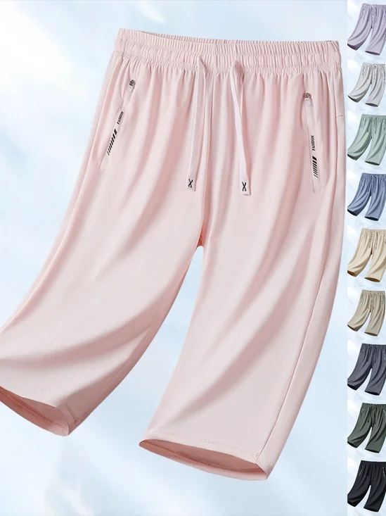 New Summer Couple High Elastic Ice Silk Quick-drying High Quality Sweat-inducing Versatile Loose Anti-ultraviolet Fitness Cropped Pants