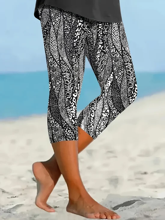 Women's  Elastic Waist H-Line Legging Daily Going Out Pants Black Casual Printing Abstract Summer Pants