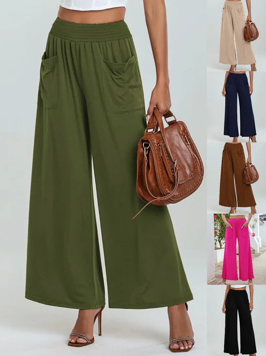 Women's  Elastic Waist H-Line Wide Leg Pants Daily Going Out Pants Green Casual Split Joint Plain Spring/Fall Pants