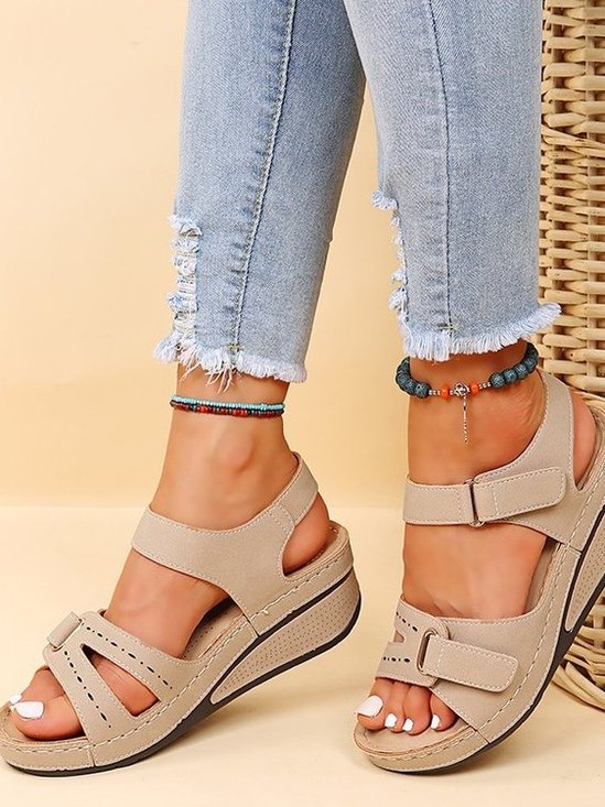 Roman Style Velcro Beach Fish Mouth Sandals Women's Outdoor Casual Mid-heel Sandals