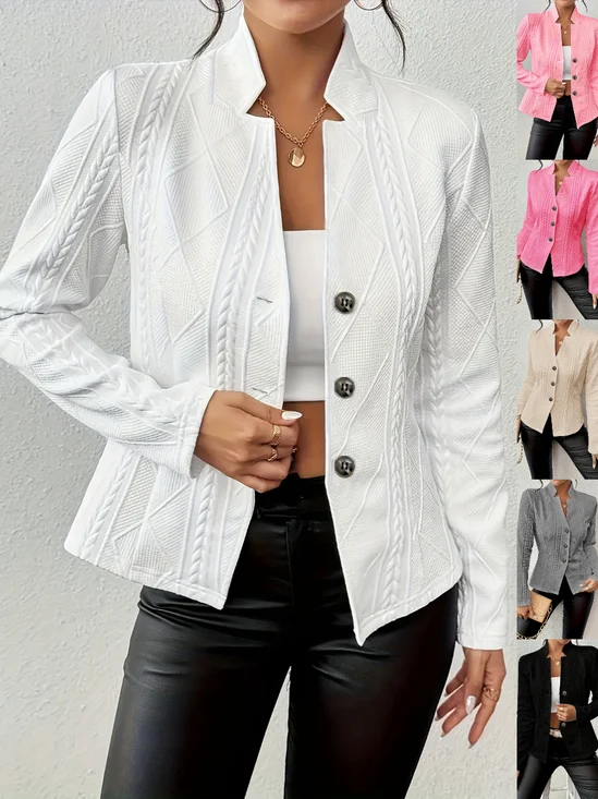 Women Geometric Mock Neck Long Sleeve Vintage Embossed Spring/Fall Daily Blazer Outerwear