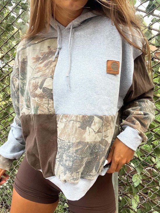 Women Geometric Hoodie Long Sleeve Vintage Commuting Spring/Fall Sweatshirt